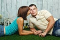 Married couple on the lawn Royalty Free Stock Photo