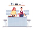 Married couple, man and woman cooking together in kitchen. Happy family ar home preparing food, fresh healthy Royalty Free Stock Photo