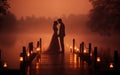 Married couple on a pier at night.