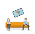 A married couple is sitting on the couch. conflict situation. the concept of development of family relations. vector illustration.