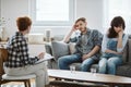 Young married couple during telegraphy while considering divorce Royalty Free Stock Photo