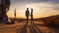 Married Couple Walking In Sunset Desert Certifications Royalty Free Stock Photo