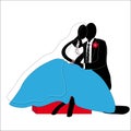 Married couples in blue and black stylized seated