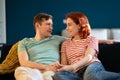 Married man and woman spend time together. Romantic middle aged couple chatting, talking, laugh