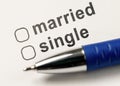 Married or single. blank checkbox with on white paper with pen. Family status form. Marital Status form, Questionnaire. Answer is