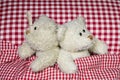 Married teddy bears in bed: Sleeping problems with a snorer. Royalty Free Stock Photo