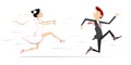 Married wedding couple. Bridegroom runs away from the bride illustration