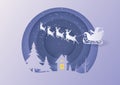 Marry christmas with Deer and santa claus driving in a sleigh with snow in the winter season Royalty Free Stock Photo