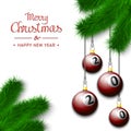 Billiard balls on a Christmas tree branch Royalty Free Stock Photo