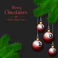 Billiard balls on a Christmas tree branch Royalty Free Stock Photo