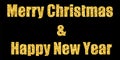 Marry Christmas and Happy New Year gold text decoration. Bright golden texture with sparkle, isolated black background Royalty Free Stock Photo