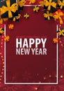 Marry Christmas and Happy New Year poster on red background. Vector illustration.