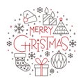 Marry christmas line icon holiday lettering banner Royalty Free Stock Photo