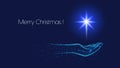 Marry Christmas. Merry Christmas. Star of Bethlehem or Christmas Star in a polygonal hand