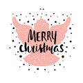 Marry Christmas- Silhouette of a Christmas Angel with unique lettering. Hand drawn design element for Holiday.