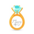 Marry me sign and gold engagement ring with diamond