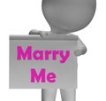 Marry Me Sign Shows Marriage Proposal And Engagement
