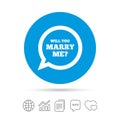 Marry me speech bubble sign icon. Engagement symbol.