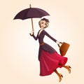 Marry Poppins flying on umbrella Royalty Free Stock Photo