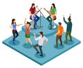 Rock musicians isometric icons on isolated background