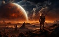 Mars Astronaut\'s Background: Gazing at the Stars\