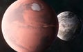 Mars on background of Earth. Solar system. 3D Render. Science fiction