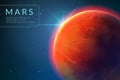 Mars background. Red planet with texture in outer space. Rising sun and mars landscape vector 3d concept Royalty Free Stock Photo