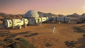 Mars base with astronauts, habitat in martian landscape