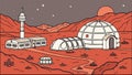 Mars base illustration, space station, future habitat, mars colony, vector design Generative AI