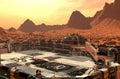 Mars colony. Expedition on alien planet. Life on Mars. 3d Illustration.