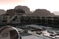 Mars colony. Expedition on alien planet. Life on Mars. 3d Illustration.