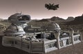 Mars colony. Expedition on alien planet. Life on Mars. 3D Illustration