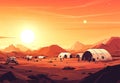 Mars Colony at Sunset Ã¢â¬\' Astronauts Exploring Red Planet Settlement Under Orange Sky Royalty Free Stock Photo