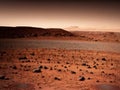 Mars desertic landscape, red rocks on the dry land and dusty sky Royalty Free Stock Photo