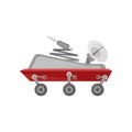 Mars exploration rover with antenna and satellite dish. Robotic space machine on small wheels. Flat vector icon Royalty Free Stock Photo