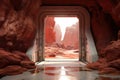 mars habitat airlock door opening to red landscape