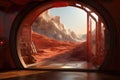 mars habitat airlock door opening to red landscape