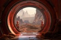 mars habitat airlock door opening to red landscape