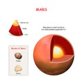 Mars internal structure. cross section of planet