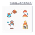 Mars landing color icons set