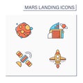 Mars landing color icons set