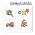 Mars landing color icons set