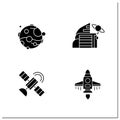 Mars landing glyph icons set