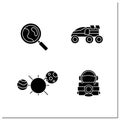 Mars landing glyph icons set