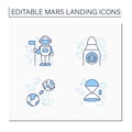Mars landing line icons set