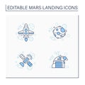 Mars landing line icons set