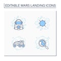 Mars landing line icons set