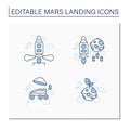 Mars landing line icons set