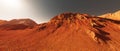 Mars landscape, 3d render of imaginary mars planet terrain, orange red eroded mars surface