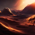 Mars landscape at sundown depiction